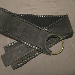Free People Black Suede Belt with Gold Ring
